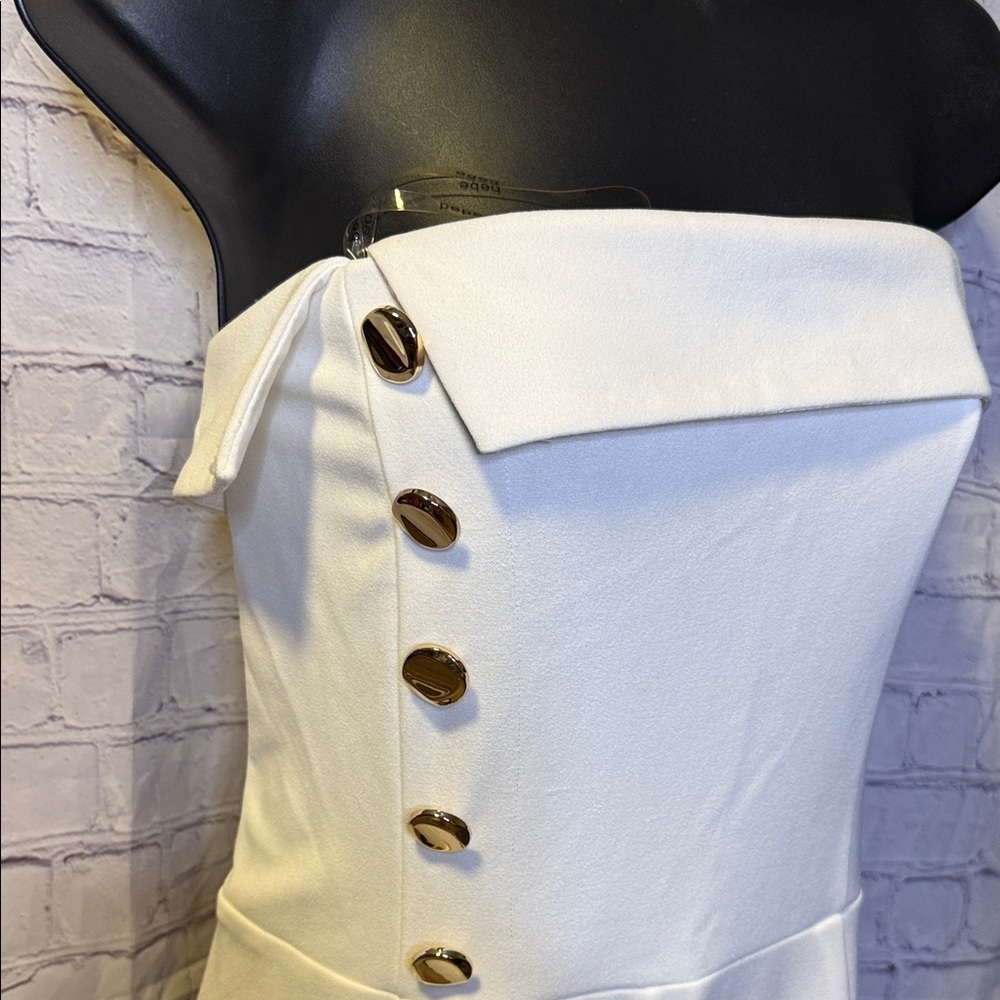 bebe White Strapless Jumpsuit with Button Accents - Picture 3 of 12